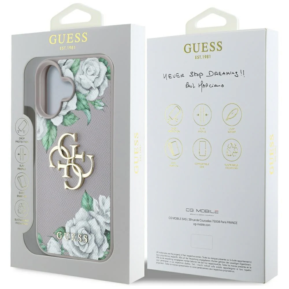 Case for Apple iPhone 16, Guess, 4G Grained Roses Big Logo, Purple - Image 7