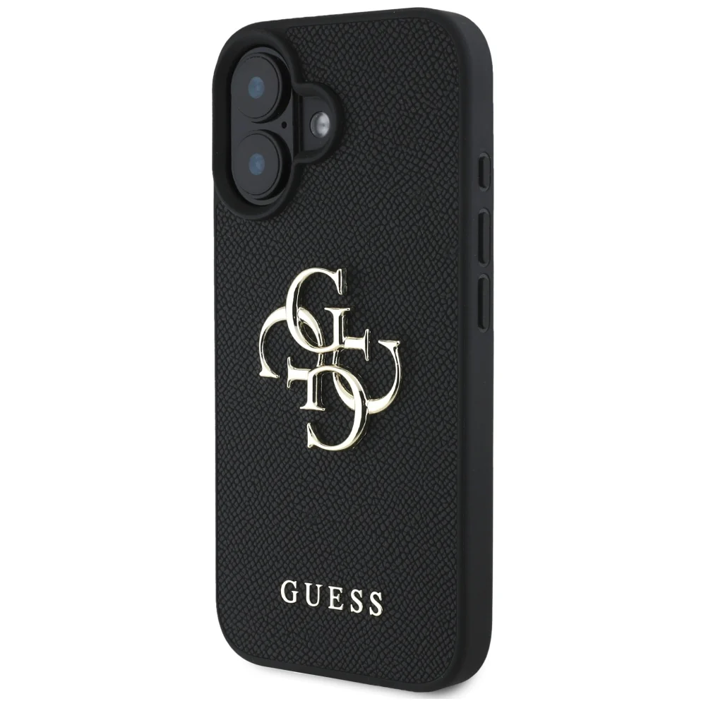 Case for Apple iPhone 16, Guess, Grained Big 4G Logo Small Classic Logo, Black - Image 2