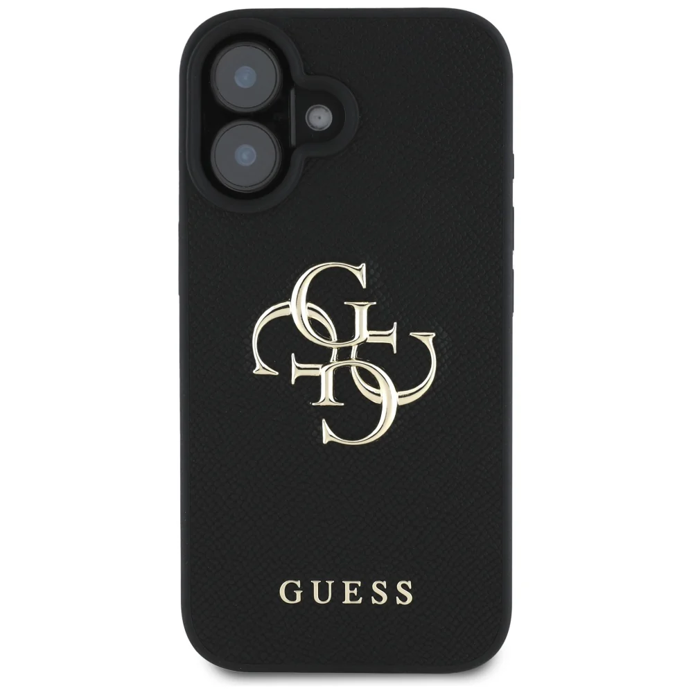 Case for Apple iPhone 16, Guess, Grained Big 4G Logo Small Classic Logo, Black - Image 3