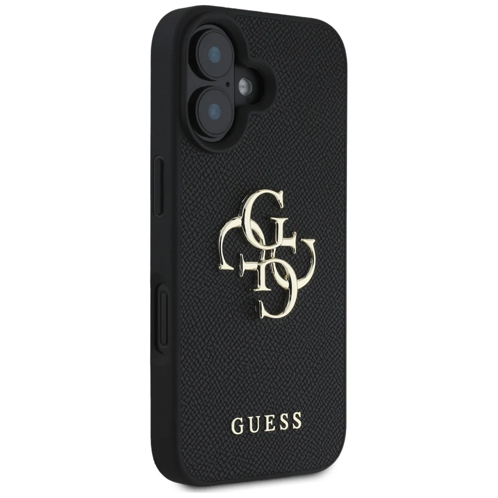 Case for Apple iPhone 16, Guess, Grained Big 4G Logo Small Classic Logo, Black - Image 4