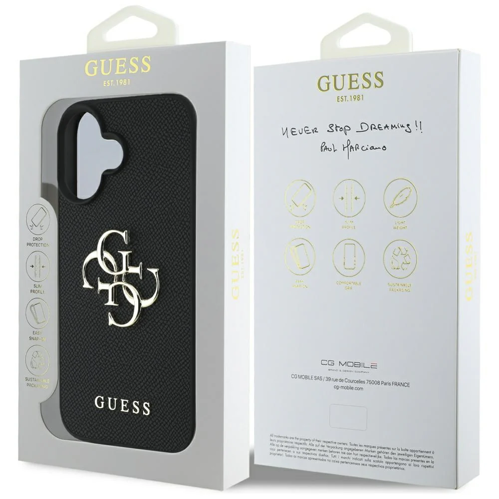 Case for Apple iPhone 16, Guess, Grained Big 4G Logo Small Classic Logo, Black - Image 7