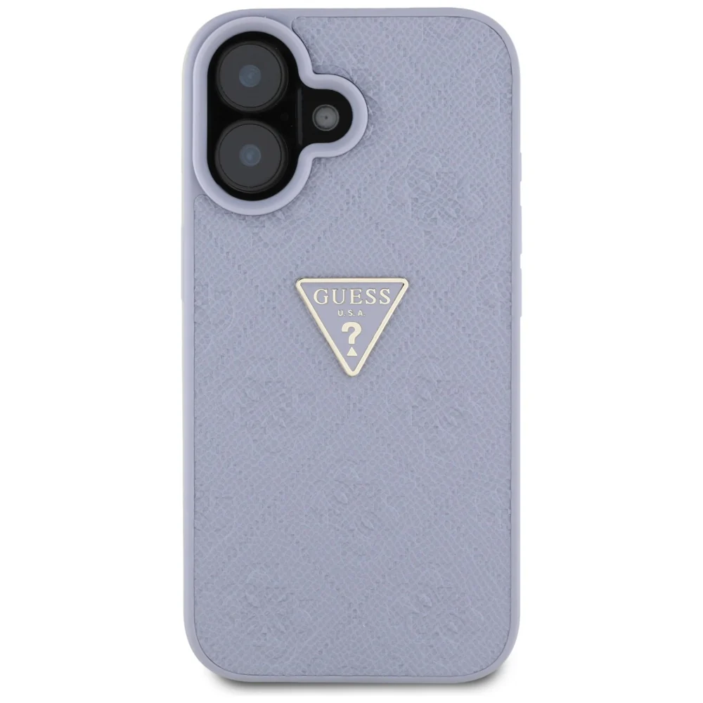 Case for Apple iPhone 16, Guess, Hot Stamp 4G Pattern Triangle Logo, Light Purple - Image 3