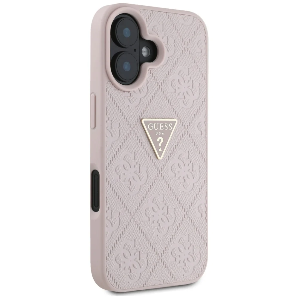 Case for Apple iPhone 16, Guess, Hot Stamp 4G Pattern Triangle Logo, Pink - Image 5