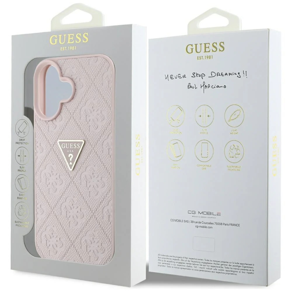 Case for Apple iPhone 16, Guess, Hot Stamp 4G Pattern Triangle Logo, Pink - Image 7
