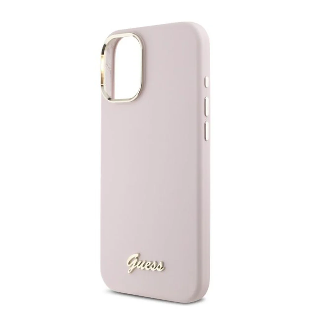 Case for Apple iPhone 16, Guess, Script Metal Logo & Frame, Pink - Image 6