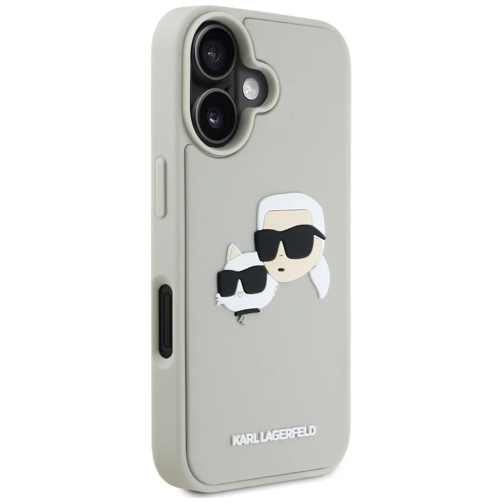 Case for Apple iPhone 16, Karl Lagerfeld, 3D Rubber Karl & Choupette, Beige - Image 3