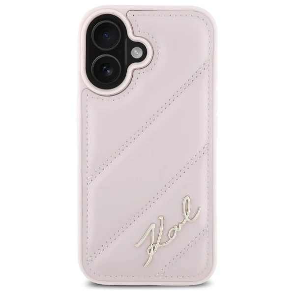 Case for Apple iPhone 16, Karl Lagerfeld, Diagonal Quilted Script, Pink - Image 3