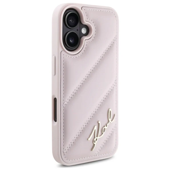 Case for Apple iPhone 16, Karl Lagerfeld, Diagonal Quilted Script, Pink - Image 6