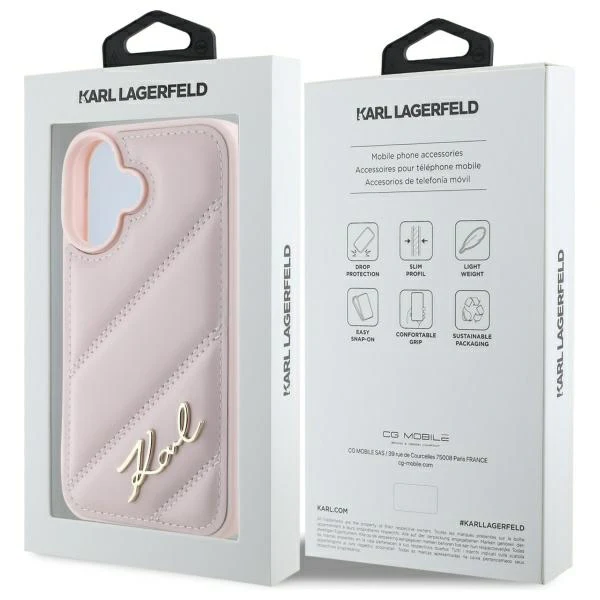 Case for Apple iPhone 16, Karl Lagerfeld, Diagonal Quilted Script, Pink - Image 7