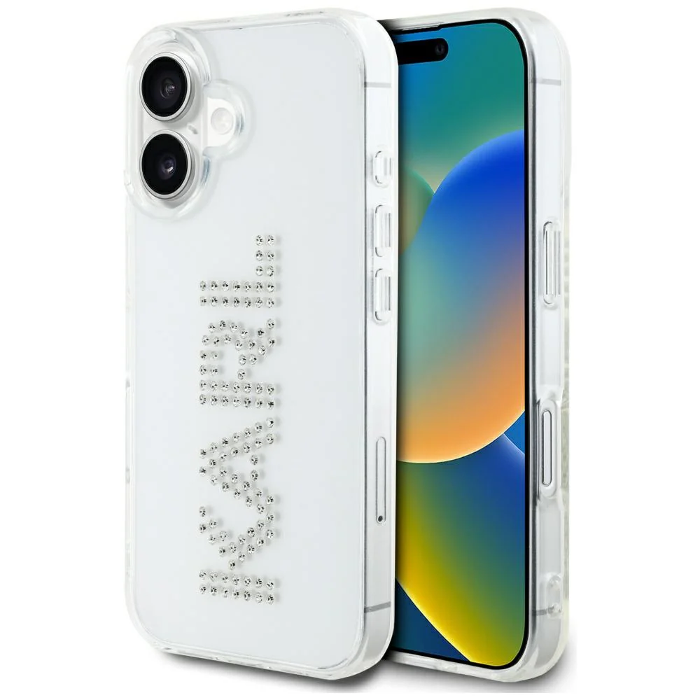 Case for Apple iPhone 16, Karl Lagerfeld, IML Rhinestones Transparent Logo, Transparent