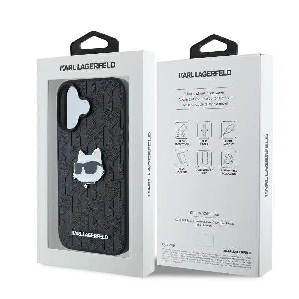 Case for Apple iPhone 16, Karl Lagerfeld, Monogram Choupette's Head, Black - Image 7