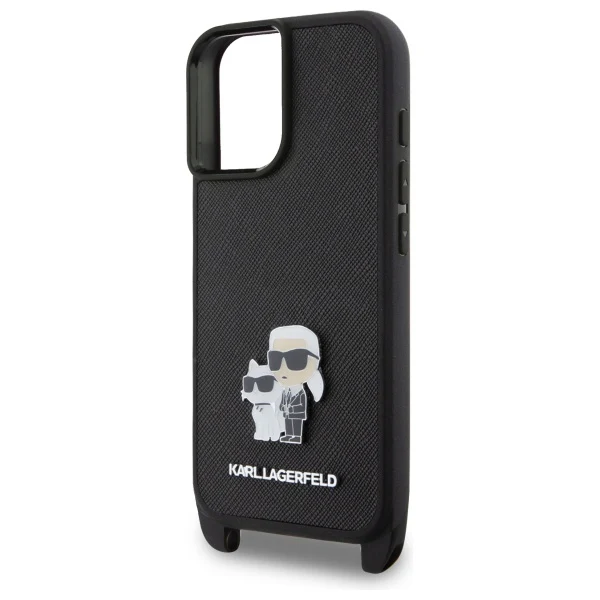 Case for Apple iPhone 16, Karl Lagerfeld, Saffiano Crossbody Metal Pin Karl & Choupette, White - Image 2