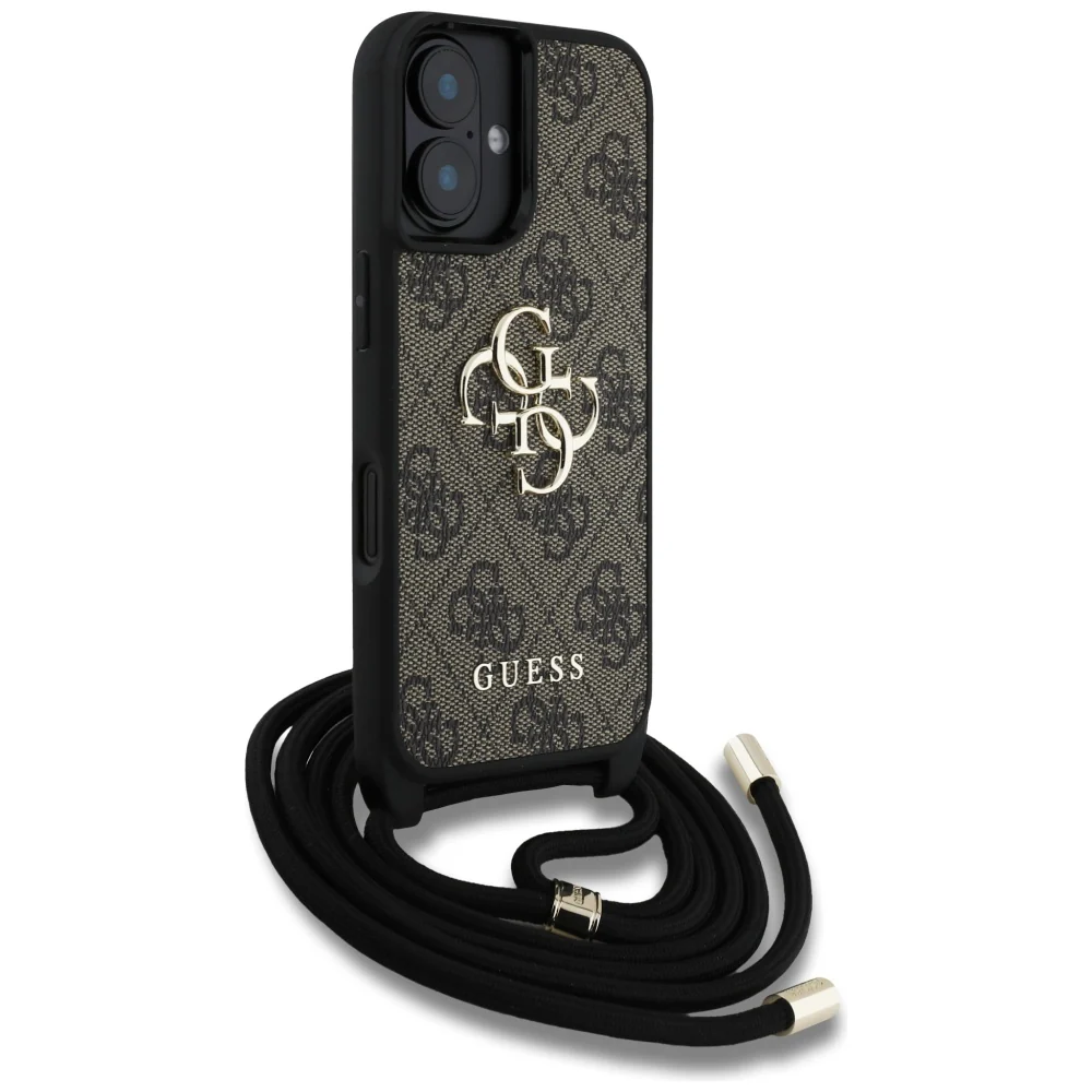Case for Apple iPhone 16 Plus, Guess, 4G CBDY Big Logo with Cord Strap, Brown - Image 3