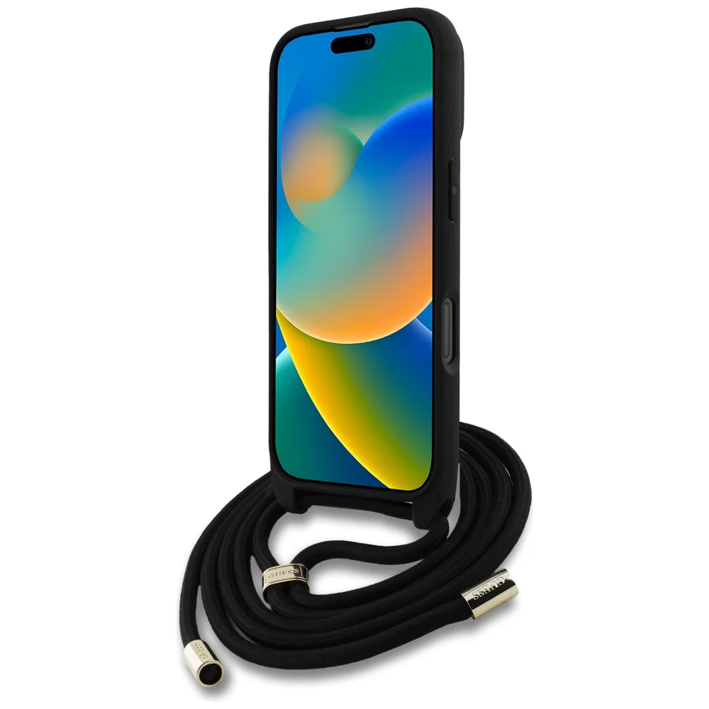 Case for Apple iPhone 16 Pro, Guess, 4G CBDY Big Logo with Cord Strap, Black - Image 5