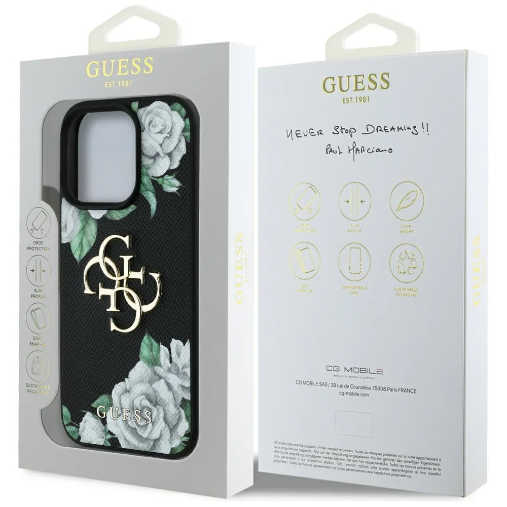Case for Apple iPhone 16 Pro, Guess, 4G Grained Roses Big Logo, Black - Image 7