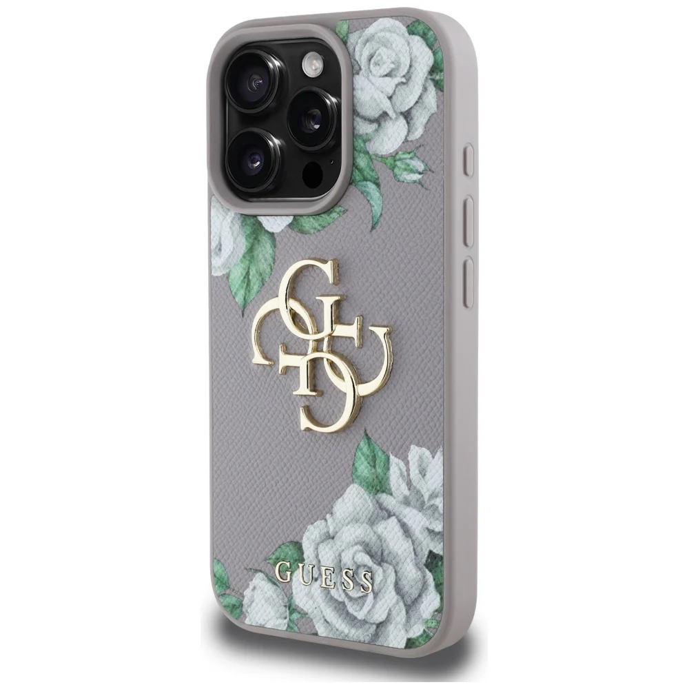 Case for Apple iPhone 16 Pro, Guess, 4G Grained Roses Big Logo, Purple - Image 4