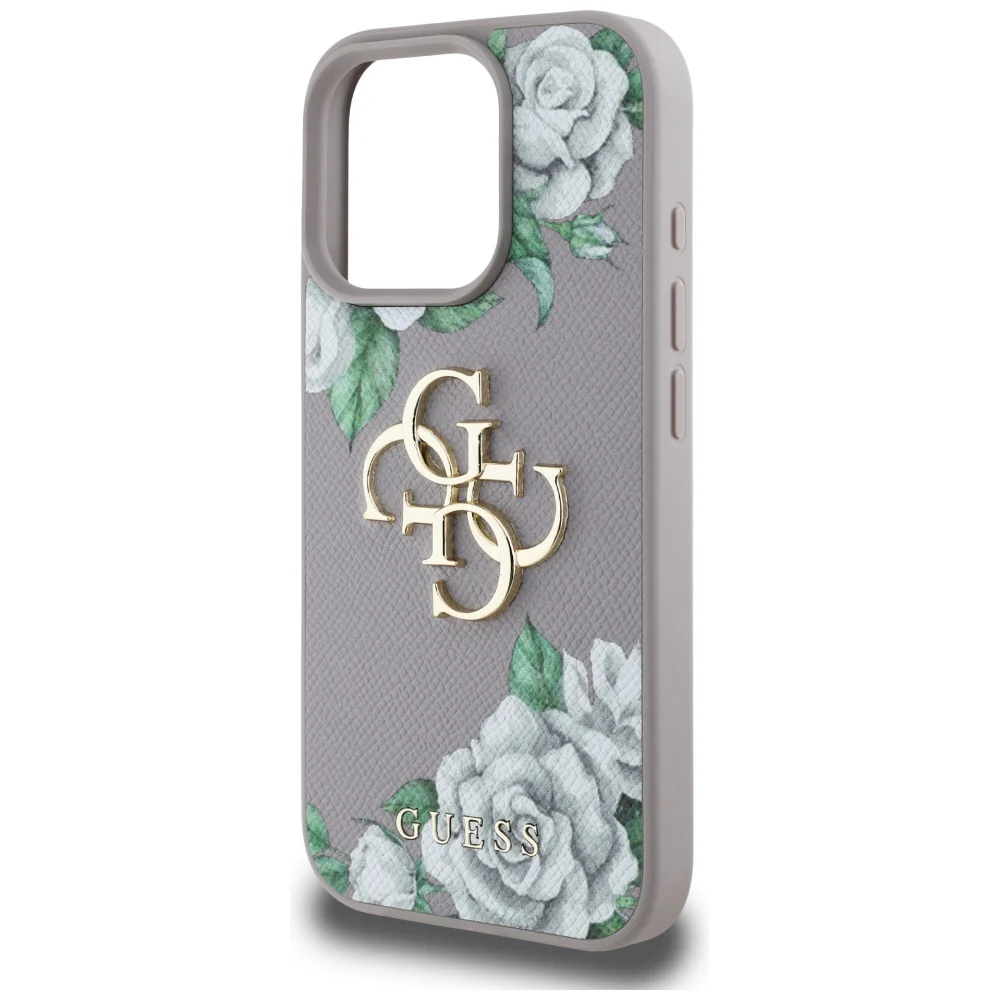 Case for Apple iPhone 16 Pro, Guess, 4G Grained Roses Big Logo, Purple - Image 6