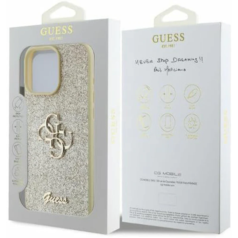 Case for Apple iPhone 16 Pro, Guess, Fixed Glitter Big 4G, Gold - Image 5