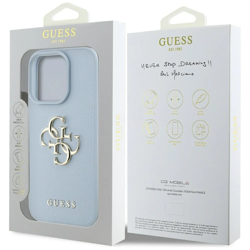 Case for Apple iPhone 16 Pro, Guess, Grained Big 4G Logo Small Classic Logo, Blue - Image 7