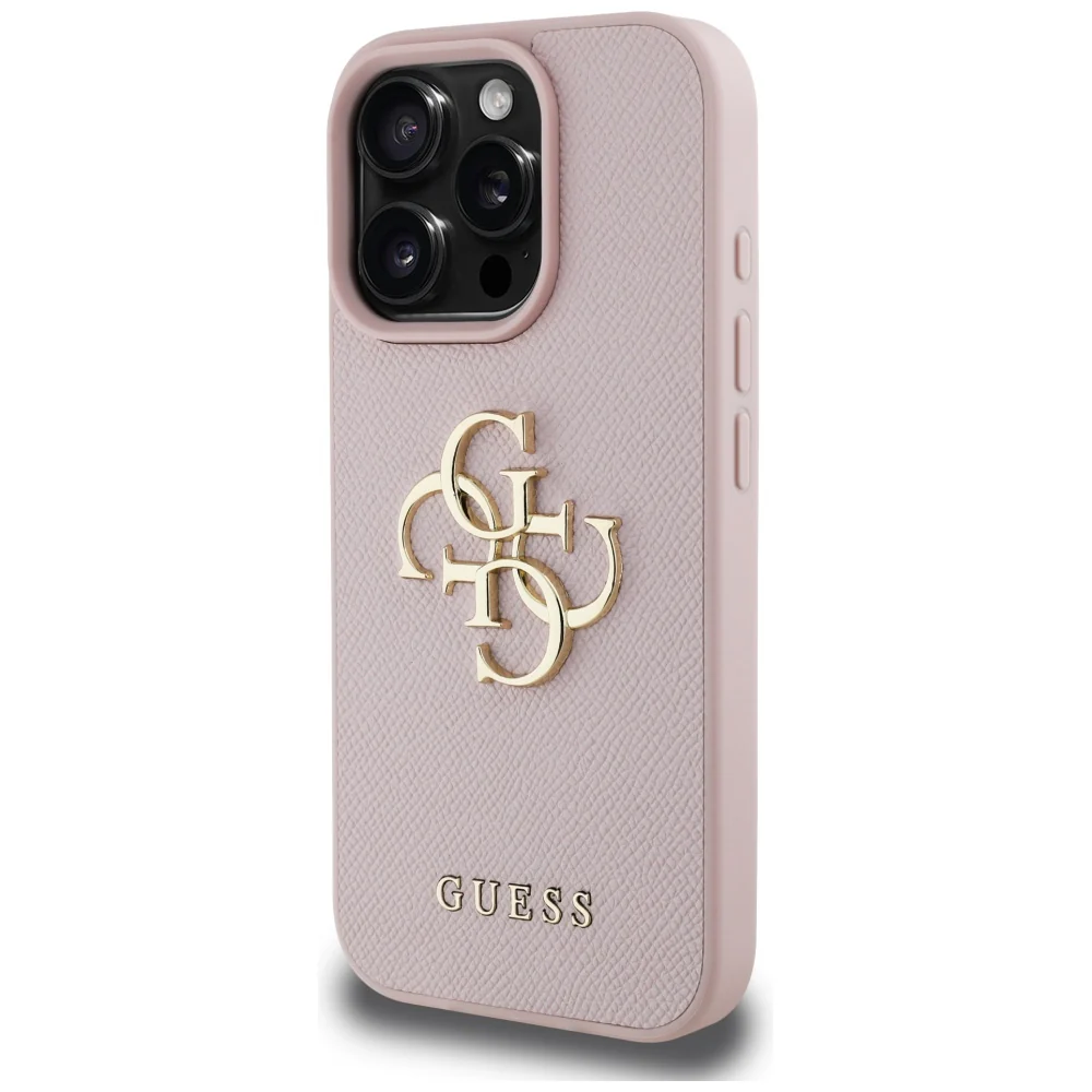 Case for Apple iPhone 16 Pro, Guess, Grained Big 4G Logo Small Classic Logo, Pink - Image 2