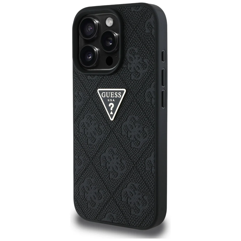 Case for Apple iPhone 16 Pro, Guess, Hot Stamp 4G Pattern Triangle Logo, Black - Image 2