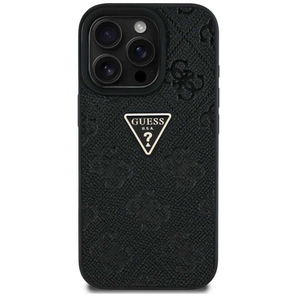 Case for Apple iPhone 16 Pro, Guess, Hot Stamp 4G Pattern Triangle Logo, Black - Image 3