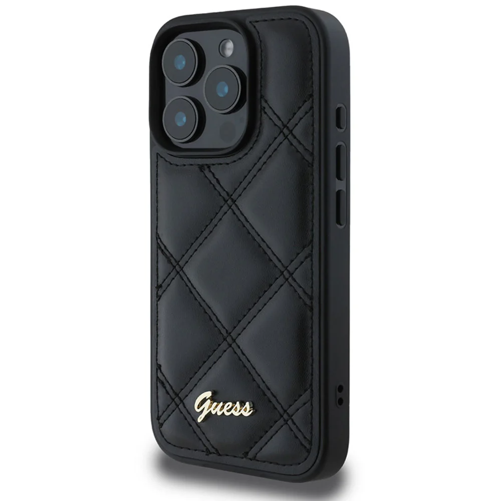 Case for Apple iPhone 16 Pro, Guess, Quilted Metal Logo, Black - Image 2