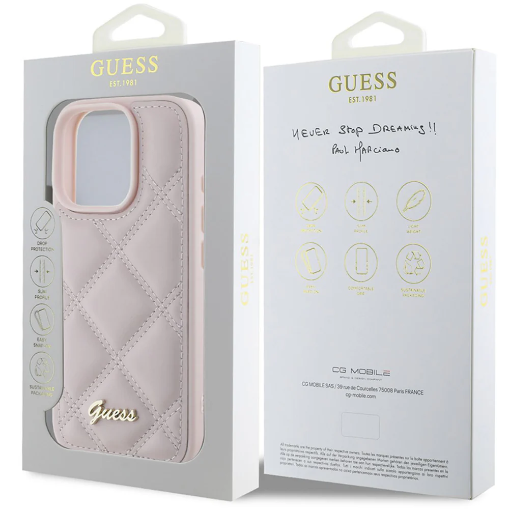 Case for Apple iPhone 16 Pro, Guess, Quilted Metal Logo, Pink - Image 7