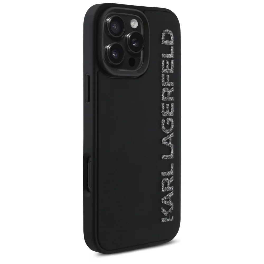 Case for Apple iPhone 16 Pro, Karl Lagerfeld, 3D Rubber Elongated Glitter Logo, Black - Image 4