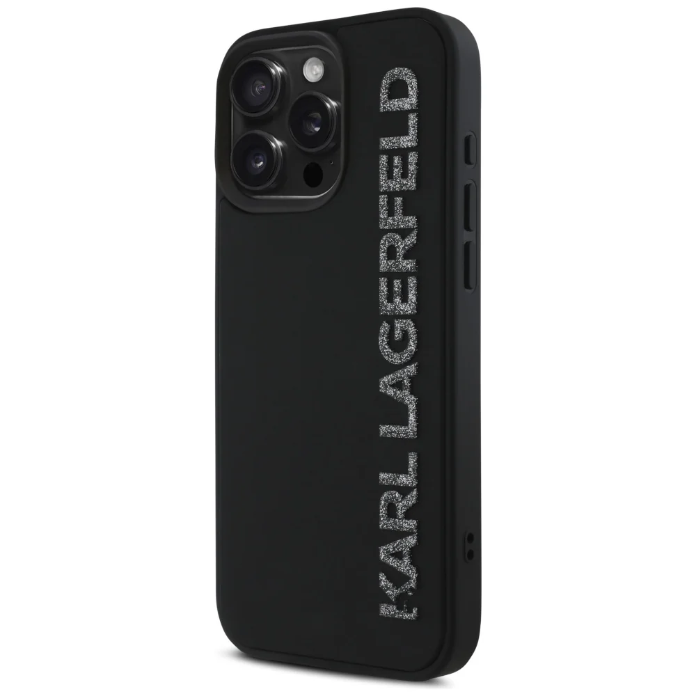 Case for Apple iPhone 16 Pro, Karl Lagerfeld, 3D Rubber Elongated Glitter Logo, Black - Image 5