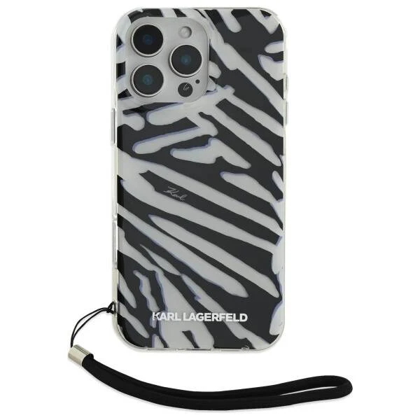 Case for Apple iPhone 16 Pro, Karl Lagerfeld, IML Luxury Zebra Pattern with Strap, Black - Image 5