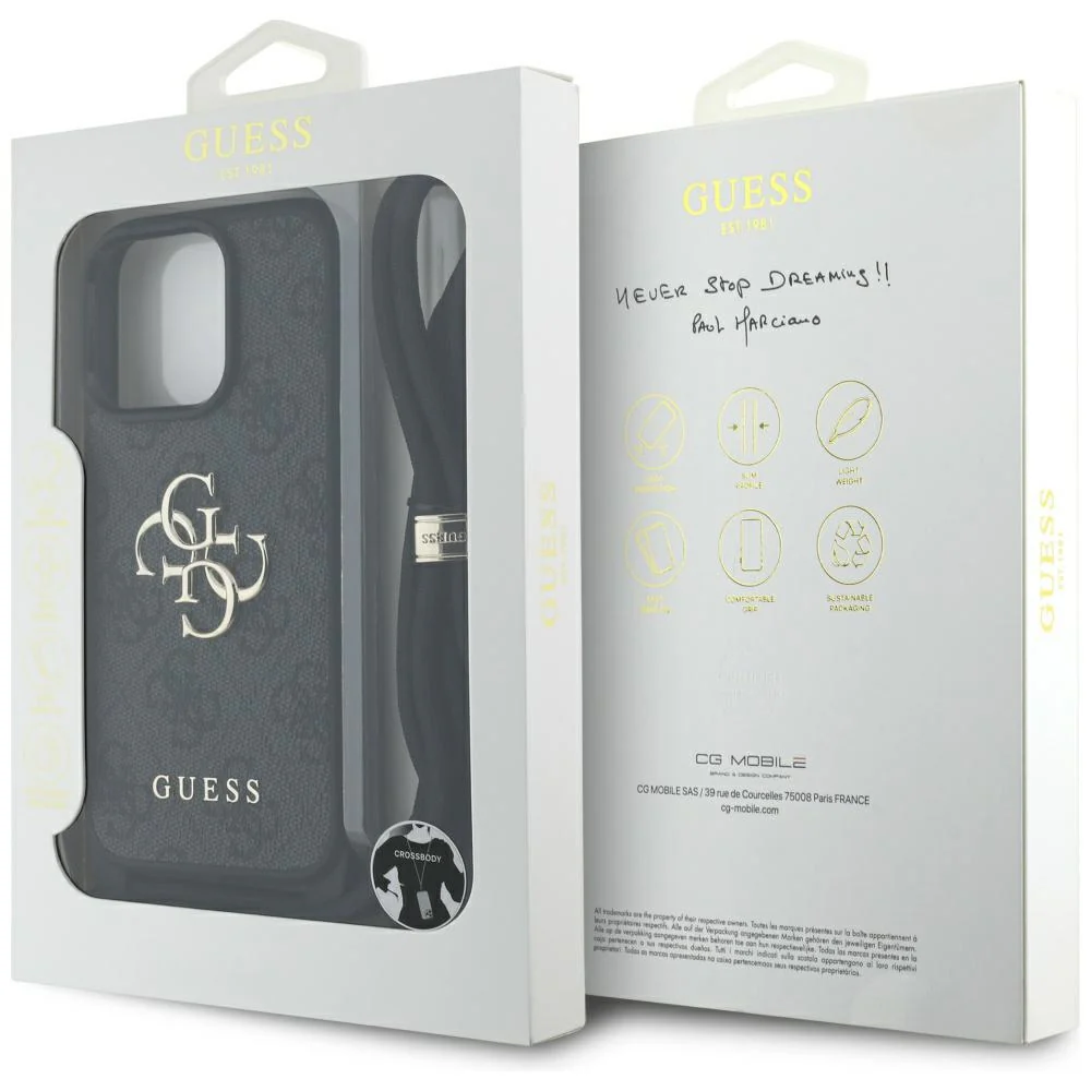 Case for Apple iPhone 16 Pro Max, Guess, 4G CBDY Big Logo with Cord Strap, Black - Image 7