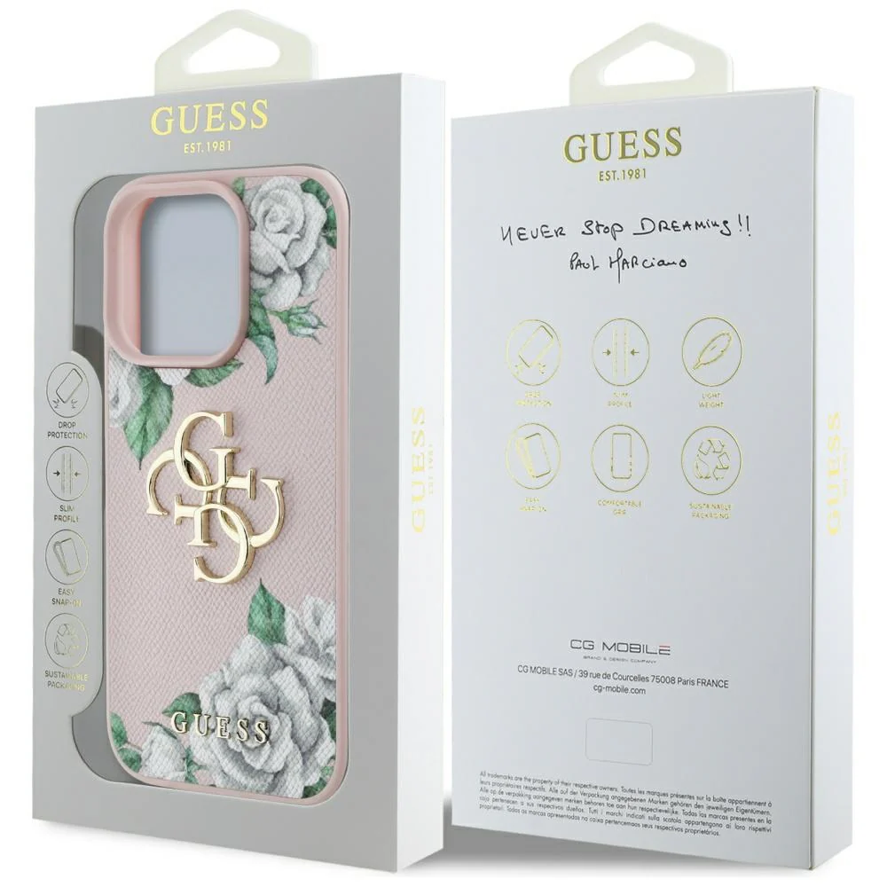Case for Apple iPhone 16 Pro Max, Guess, 4G Grained Roses Big Logo, Pink - Image 7