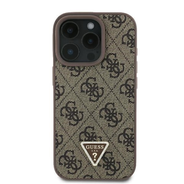 Case for Apple iPhone 16 Pro Max, Guess, Crossbody 4G Triangle Strass, Brown - Image 2