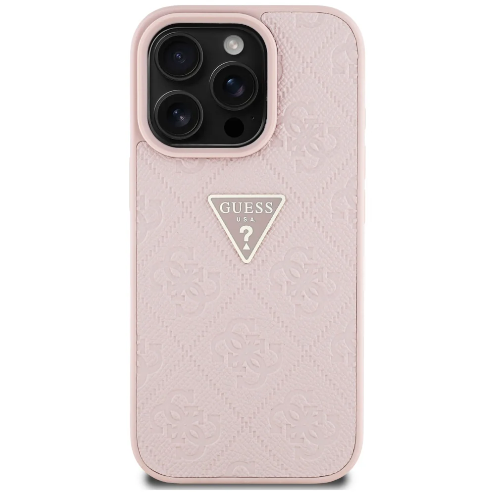 Case for Apple iPhone 16 Pro Max, Guess, Hot Stamp 4G Pattern Triangle Logo, Pink - Image 3