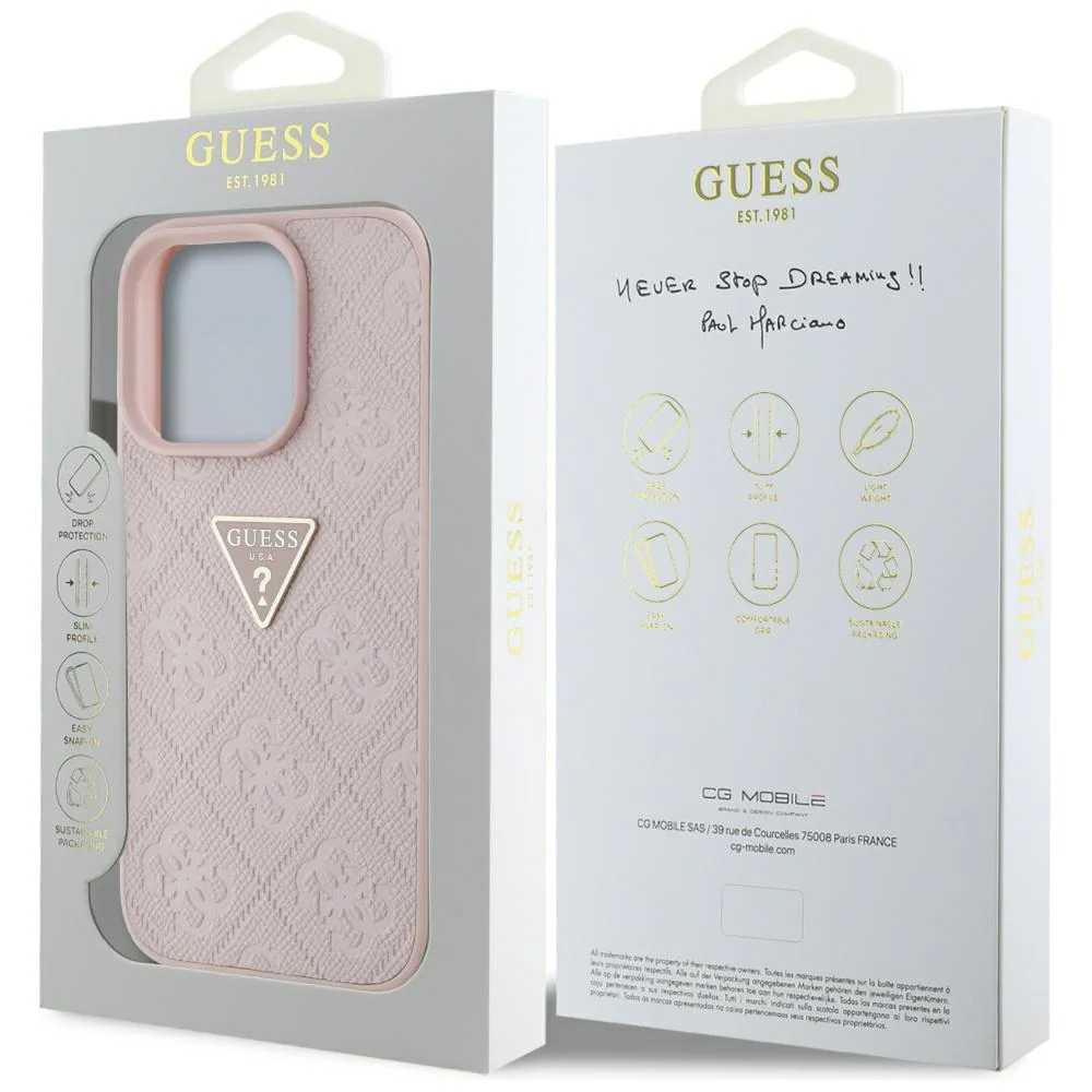 Case for Apple iPhone 16 Pro Max, Guess, Hot Stamp 4G Pattern Triangle Logo, Pink - Image 7
