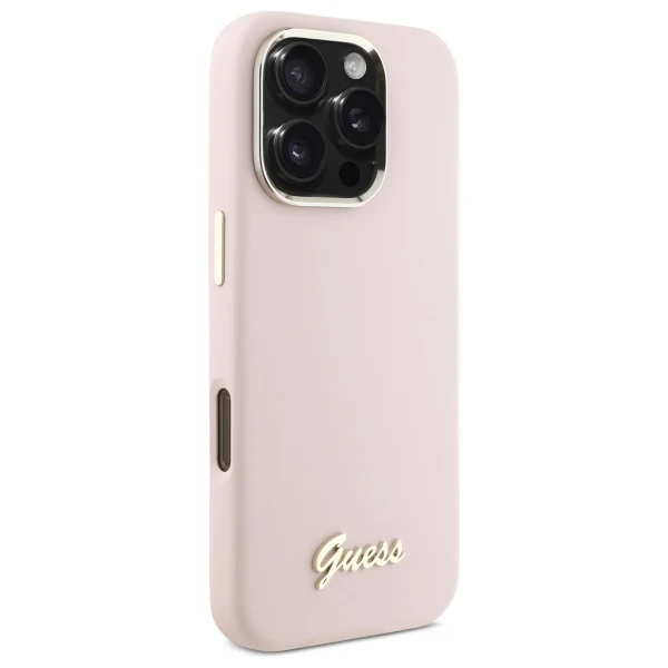 Case for Apple iPhone 16 Pro Max, Guess, Script Metal Logo & Frame, Light Pink - Image 6