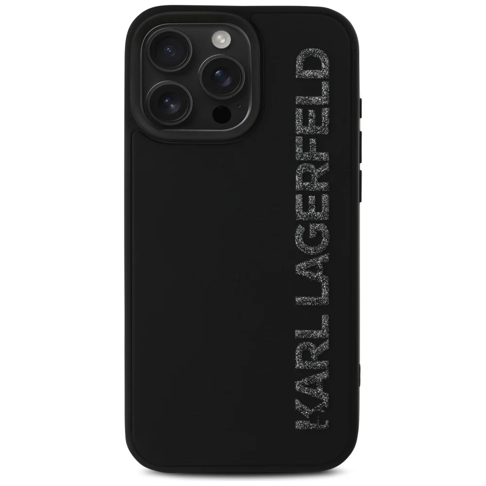 Case for Apple iPhone 16 Pro Max, Karl Lagerfeld, 3D Rubber Elongated Glitter Logo, Black - Image 2