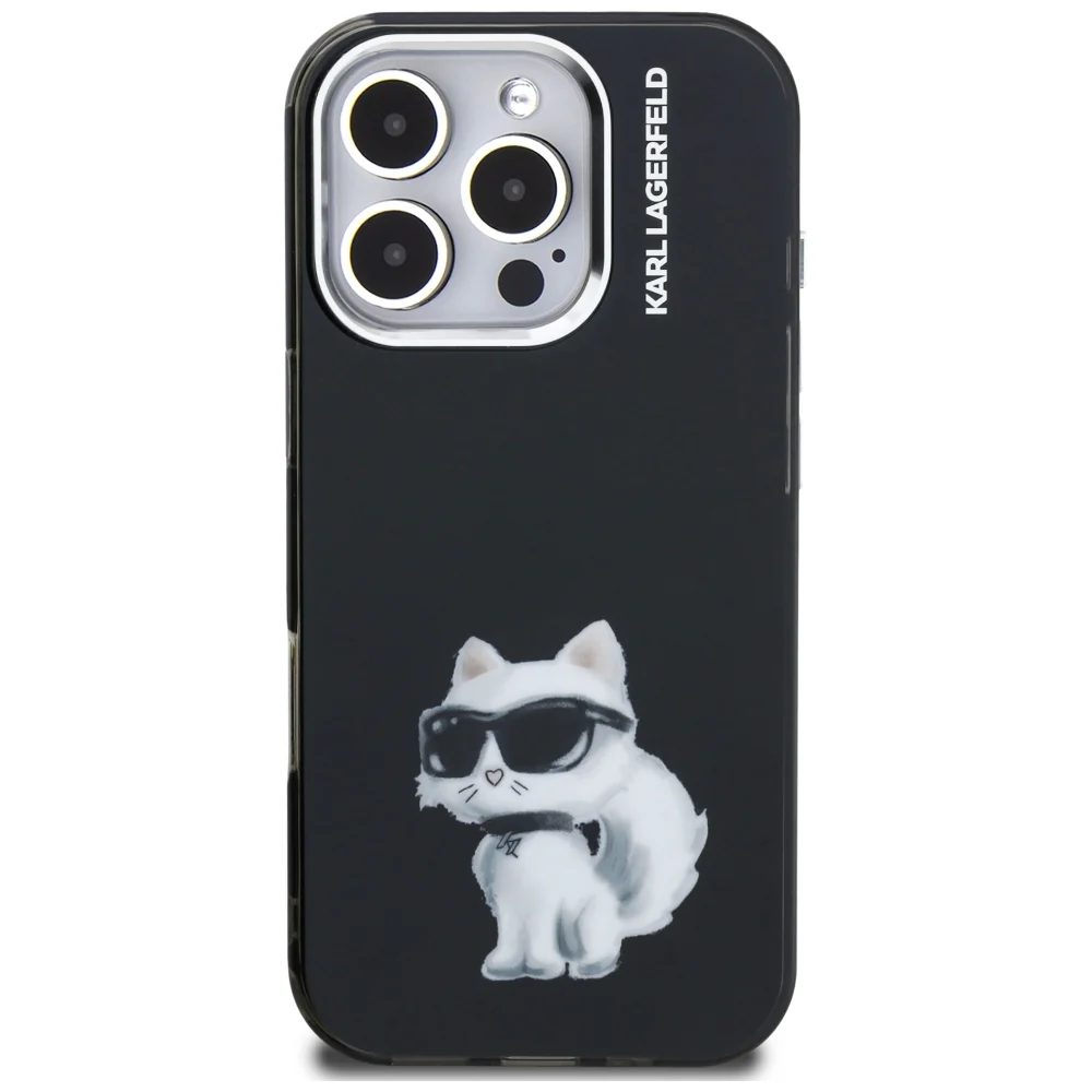 Case for Apple iPhone 16 Pro Max, Karl Lagerfeld, IML Aquarelle Logo Choupette, Black - Image 3
