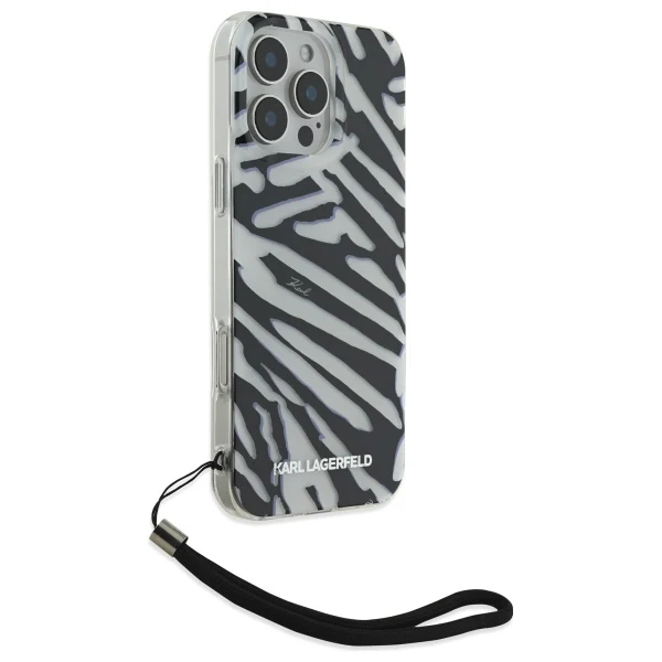 Case for Apple iPhone 16 Pro Max, Karl Lagerfeld, IML Luxury Zebra Pattern with Strap, Black - Image 5