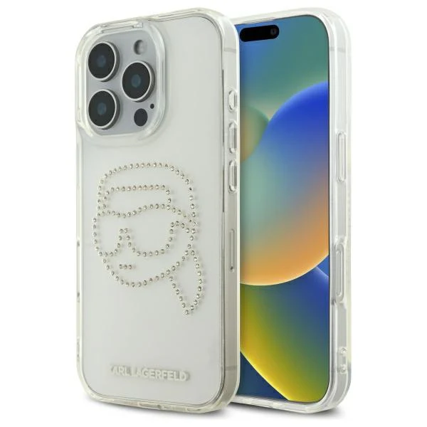 Case for Apple iPhone 16 Pro Max, Karl Lagerfeld, IML Rhinestones Karl's Head, Transparent