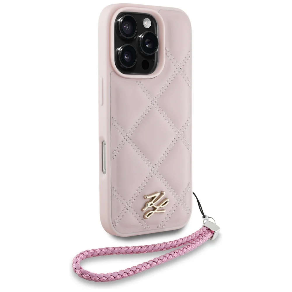 Case for Apple iPhone 16 Pro Max, Karl Lagerfeld, Quilted Initial Logo & Chain Strap, Pink - Image 3