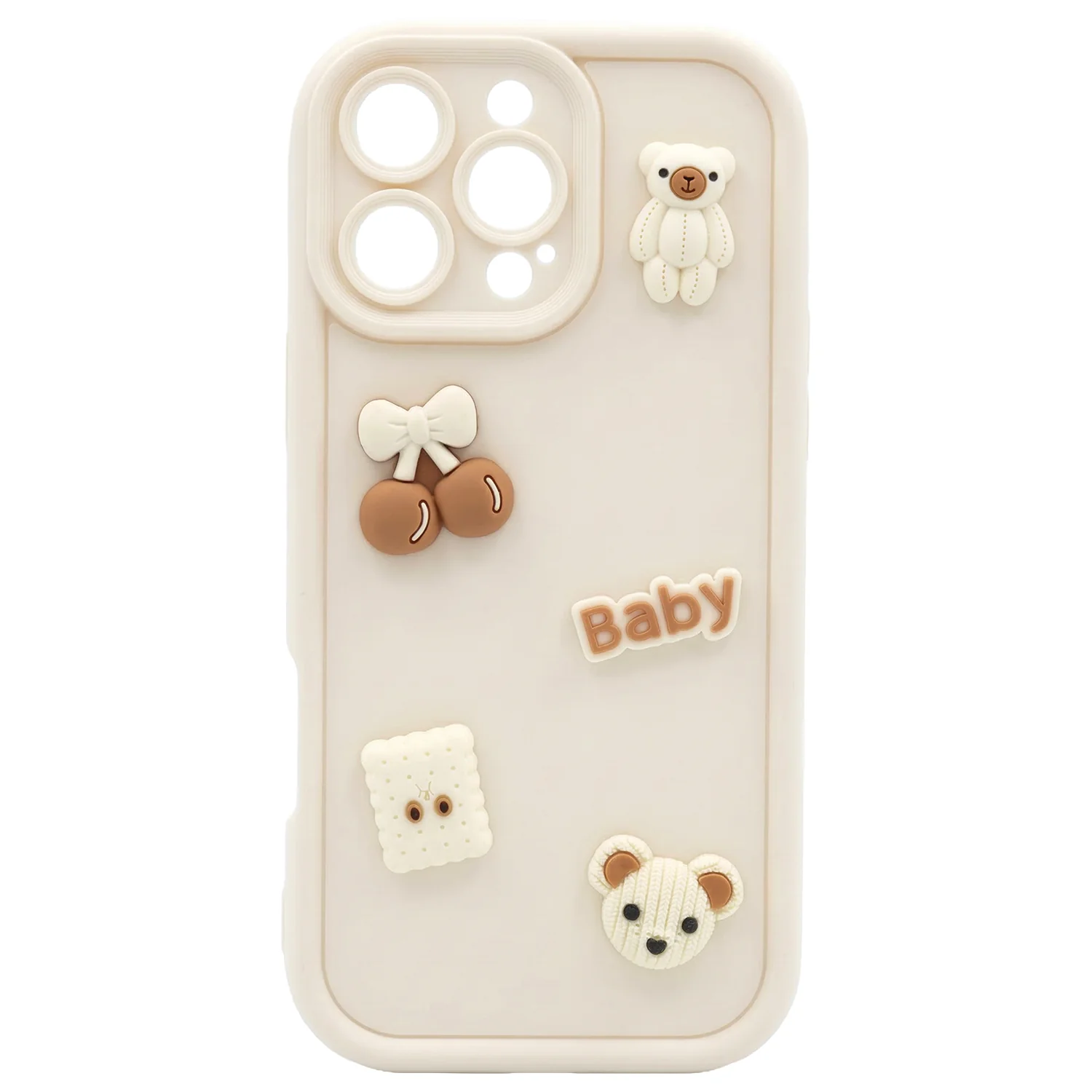 Case for Apple iPhone 16 Pro, OEM, Ultra Trendy 3D Bear, Beige - Image 2