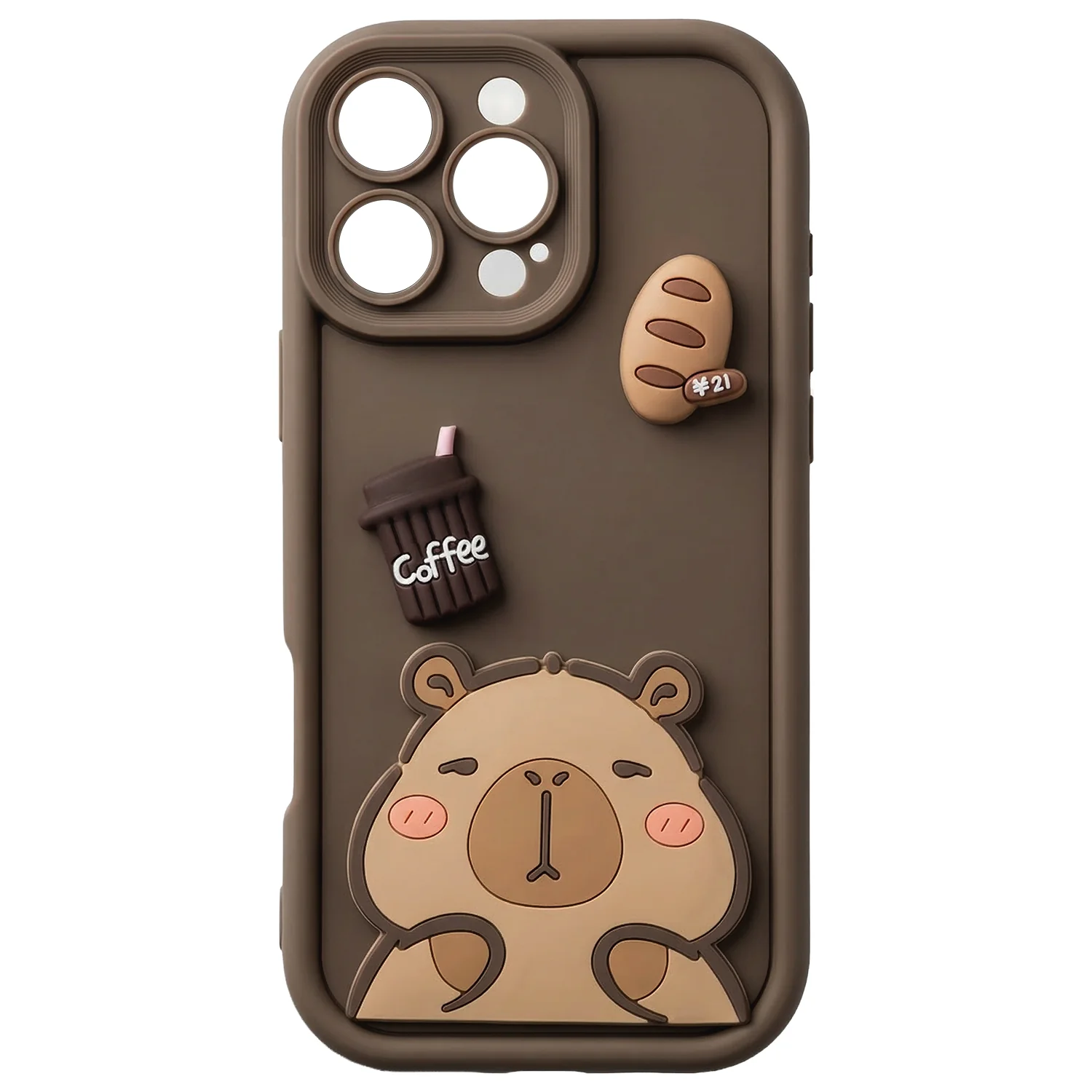 Case for Apple iPhone 16 Pro, OEM, Ultra Trendy 3D Capybara, Brown - Image 2