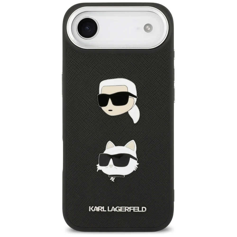 Case for Apple iPhone 17 Air, Karl Lagerfeld, Grained Karl & Choupette's Heads Pins and Logo, Black - Image 3