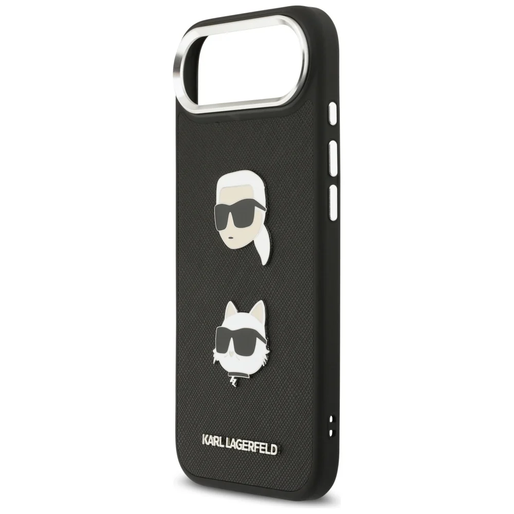 Case for Apple iPhone 17 Air, Karl Lagerfeld, Grained Karl & Choupette's Heads Pins and Logo, Black - Image 4