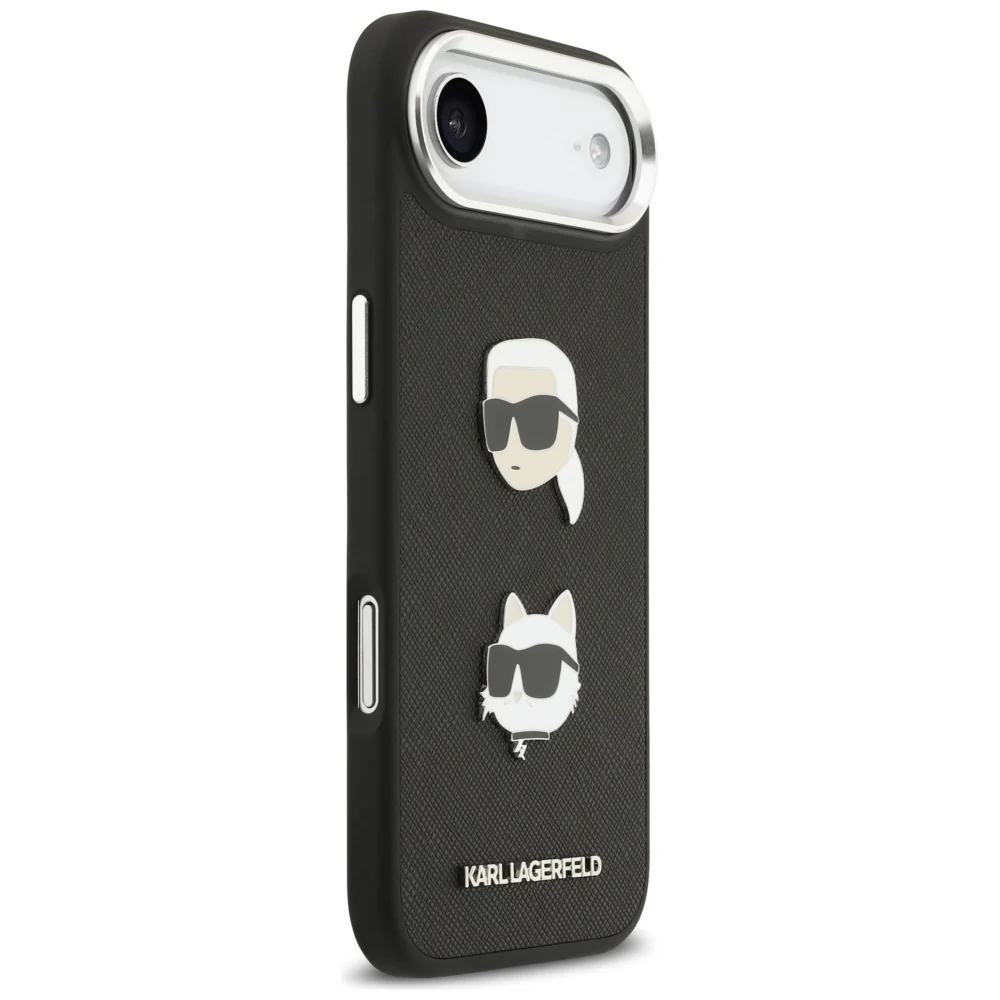 Case for Apple iPhone 17 Air, Karl Lagerfeld, Grained Karl & Choupette's Heads Pins and Logo, Black - Image 5