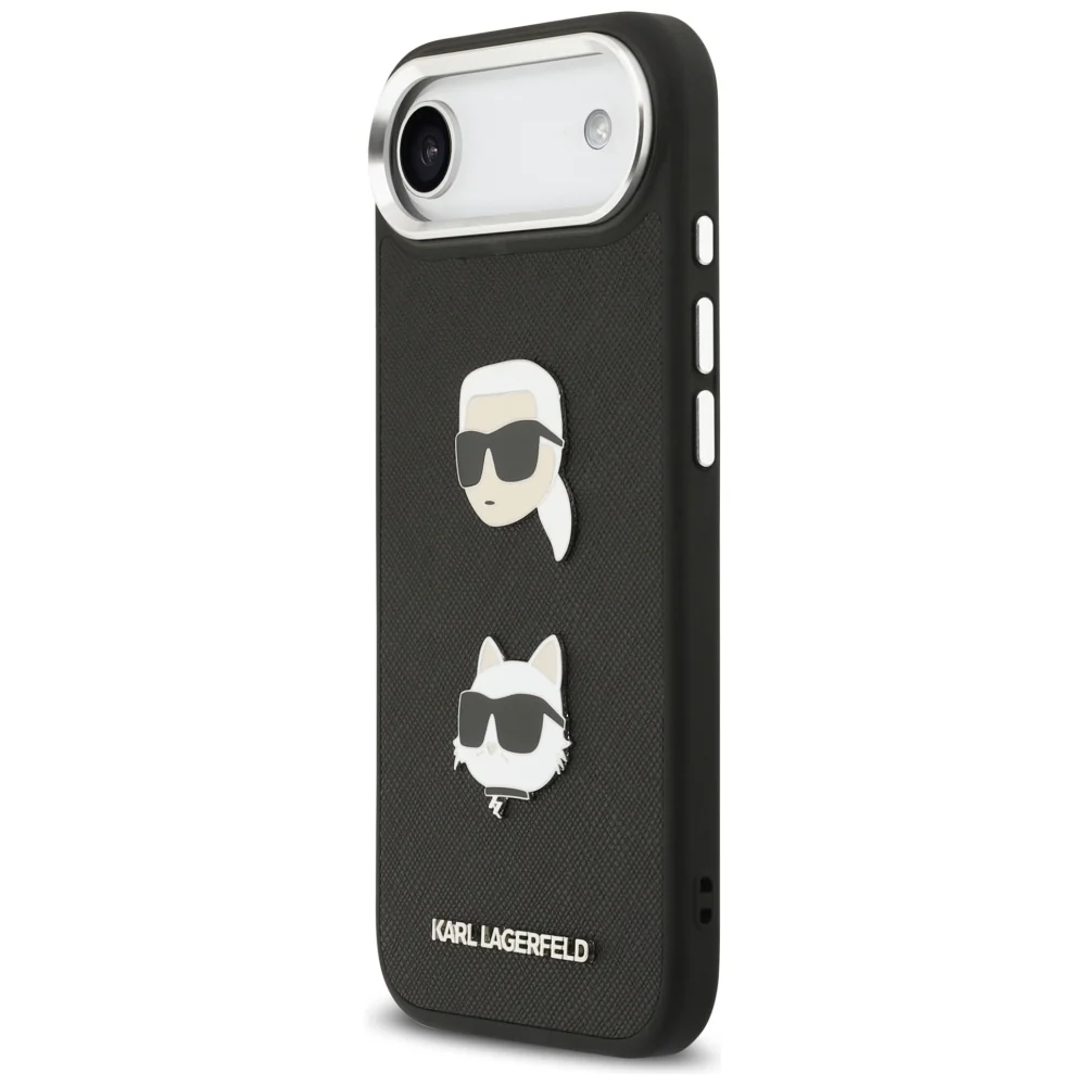 Case for Apple iPhone 17 Air, Karl Lagerfeld, Grained Karl & Choupette's Heads Pins and Logo, Black - Image 6