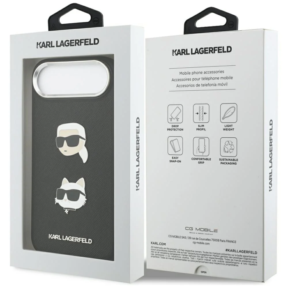 Case for Apple iPhone 17 Air, Karl Lagerfeld, Grained Karl & Choupette's Heads Pins and Logo, Black - Image 7