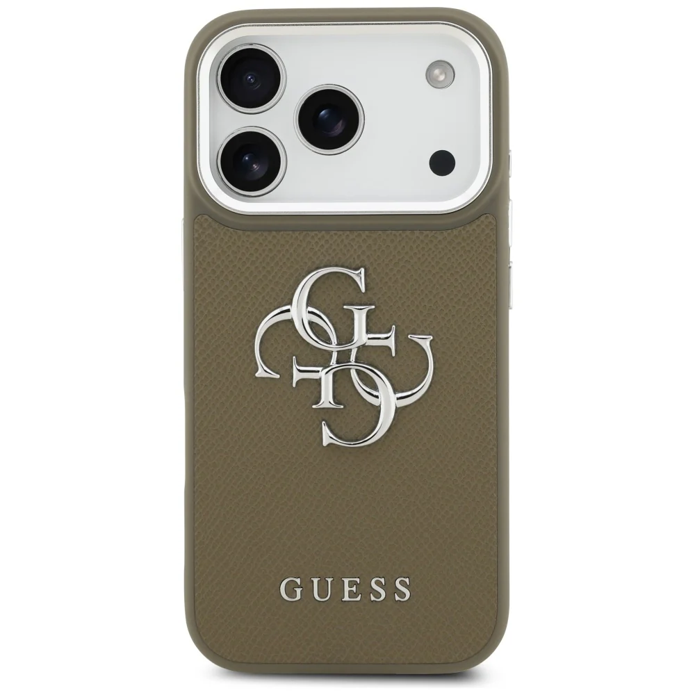 Case for Apple iPhone 17 Pro, Guess, 4G Grained Big And Classic Logo, Silver Brown - Image 2